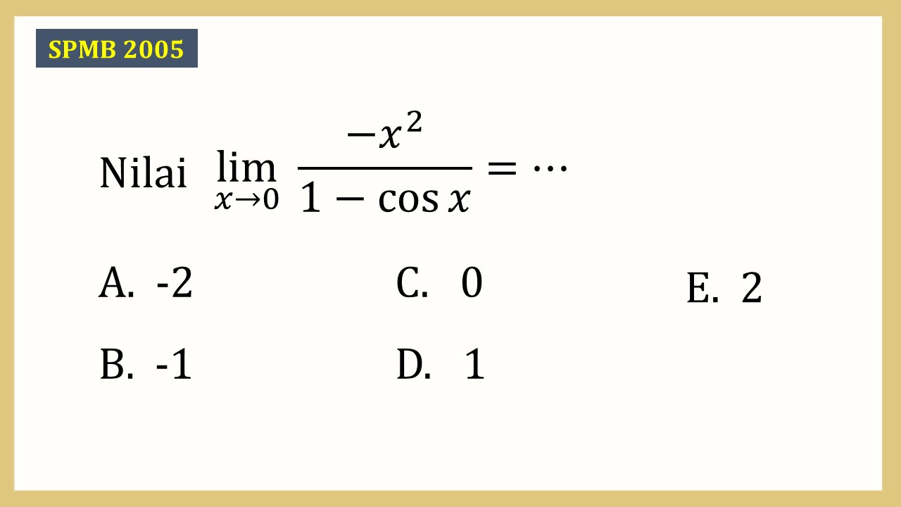 Nilai lim_(x→0)⁡ (-x^2)/(1-cos⁡ x)=⋯
