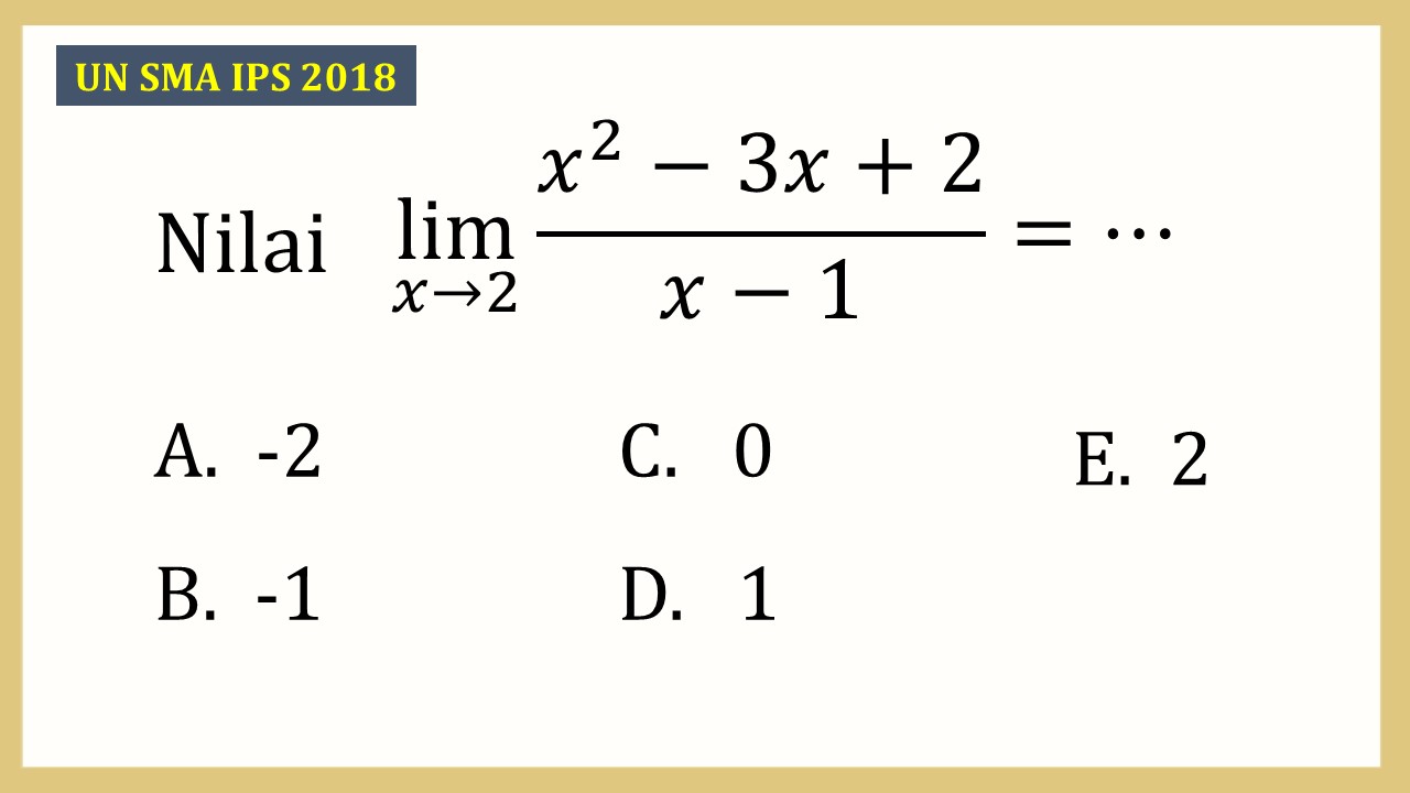 Nilai lim_(x→2)⁡ (x^2-3x+2)/(x-1)=⋯